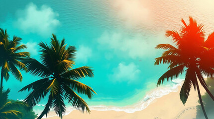 Obraz premium Tropical Beach Paradise Palm Trees, Turquoise Water, and Golden Sand