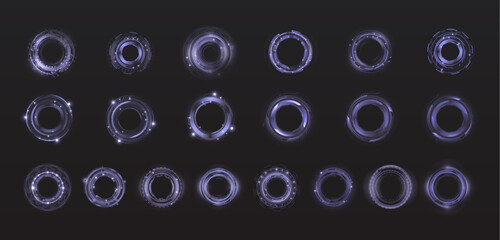 A set of round interface HUD elements in a modern style on a dark background. Suitable for cyberpunk design, games and modern projects.