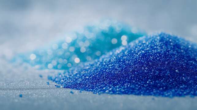 Close-up of Blue Polypropylene Plastic Granules on a Table
