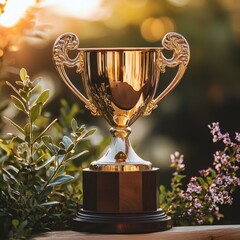 Glimmering Trophy Celebrates Championship Success in a Sunlit Garden Setting
