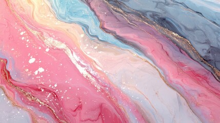 Mesmerizing Abstract Art: Vibrant Fluid Dynamics and Pastel Waves with Gold Accents