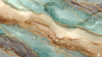 Opulent Abstract Art: Fluid Turquoise and Gold Accents in Elegant Modern Decor
