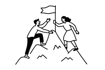 Startup Success Concept in Black and white Line Art, symbolizing growth and achievement