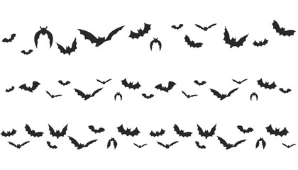 Bat silhouette border divider, halloween simple ornament. Scary decor garland. Vintage party or banner decor. Spooky design element.