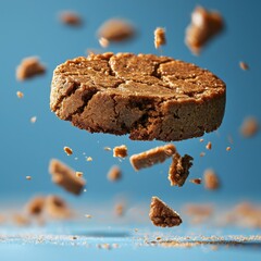 Levitating Cookie Crumble: Delicious Dessert Treat in a Blue Culinary Artistry