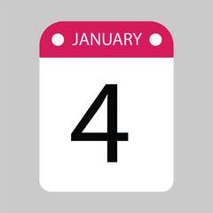 January Fourth A Daily Calendar Page Representation Flat Style	