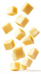 Creamy Cheese Cubes Floating in Whimsical Motion: Culinary Delight & Gastronomic Art