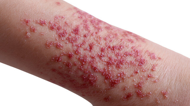 Measles rash closeup showing maculopapular eruption on human skin, providing a detailed view of this common symptom of measles infection, isolated on a transparent background