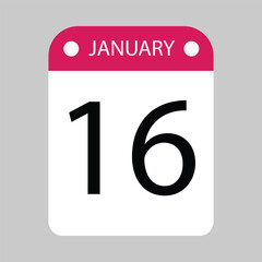 Calendar Icon Indicating the Sixteenth Day of January	
