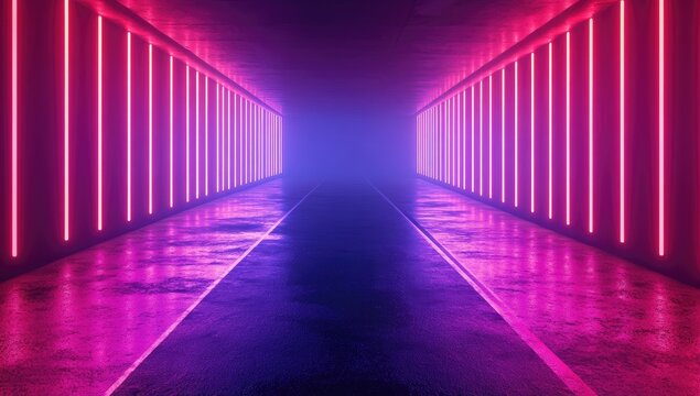 Neon tunnel with vibrant pink and purple light