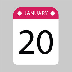January 20th Calendar Page with Bold Number Twenty	