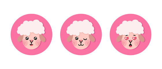 Fototapeta premium Cute cartoon sheep round icons. Lamb flat icons. Vector illustration