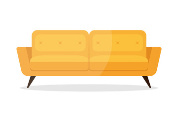 Yellow sofa flat icon isolated on white background. Flat couch icon symbol. Vector illustration