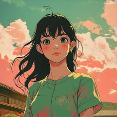 Anime girl, soft pastel colors, serene expression