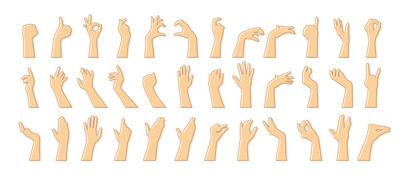 Collection of various Hand gestures. Set of different hand gesturing silhouettes. Vector illustration