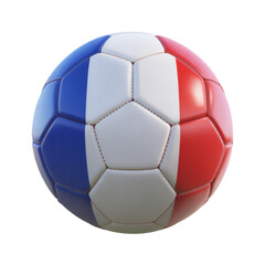 Fototapeta premium A vibrant 3D rendering of a classic soccer ball showcasing the national colors of France, perfect for sports and national pride themes.
