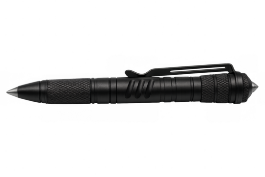 Tactical pen isolated on transparent background, writing and self-defense tool