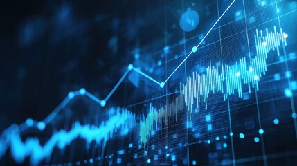 Digital chart with an upward trend line showing rising interest rates.
