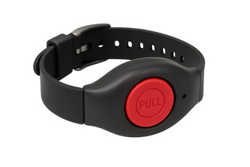 Emergency pull button on personal safety device bracelet with transparent background