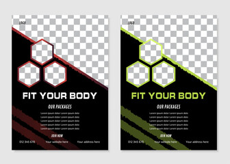 Gym/ fitness flyer template, social media post, web banner with clean and modern layout	