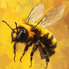 Detailed illustration of a honeybee in flight