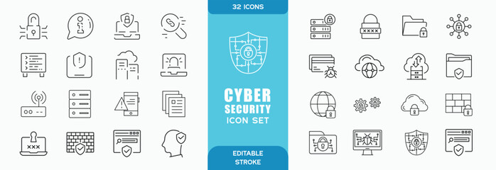 Cyber security line icons set. Vector illustration. Editable stroke
