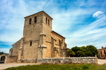 Obraz premium Historic Church of San Miguel (Romanesque and Late Gothic). Villovela de Esgueva, Burgos, Castile and Leon, Spain