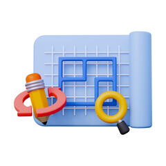 Architectural Blueprint Plan and Floor Layout 3D Icon