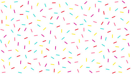 Donut sprinkles confetti retro sweet candy background. Cute dessert decoration colorful sprinkle elements. Birthday, party