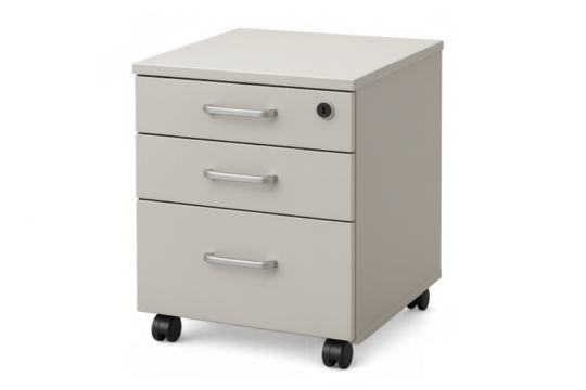 Modern filing cabinet with wheels on transparent background