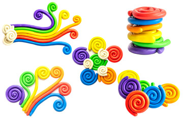 Obraz premium Plasticine Isolated, Modeling Clay Pieces, Creativity Modelling Material, Clay Dough, Plasticine on White Background