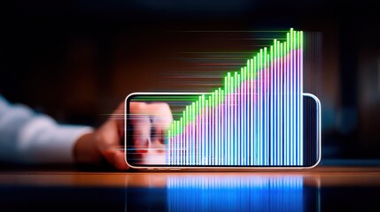 Smartphone displaying a rising graph