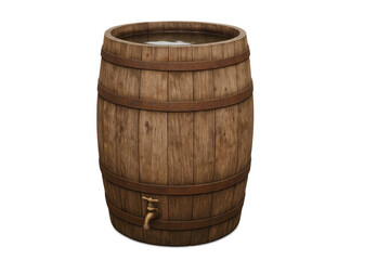Fototapeta premium Wooden barrel full of water with brass tap on transparent background