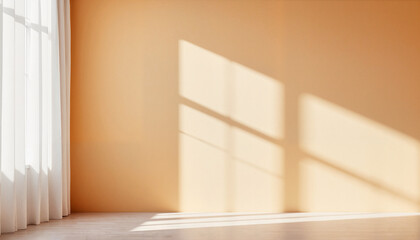 Sunlight casting shadows on plaster wall in bright room at noon  