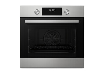 Fototapeta premium Empty electric oven showing time on transparent background