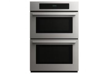 Modern double oven showing 12:00 on transparent background