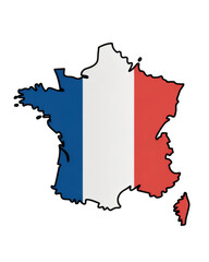 the map of France in the national flag colors, representing the country's unique geography and cultural spirit
