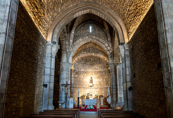 Romanesque Interior of Sanctuary of Our Lady of Estibaliz, Alava, Basque Country, Spain