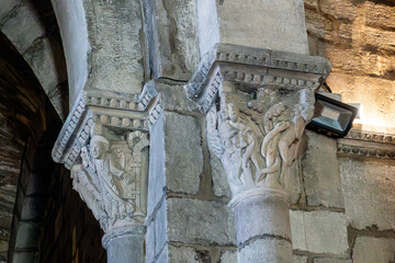 Exquisite Romanesque Carved Capital, Sanctuary of Our Lady of Estibaliz. Argandoña, Basque...