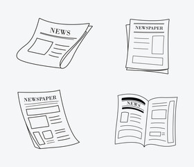 Newspaper illustration doodle collection set. Various article paper isolated vector outline hand drawn for design, icon, material, asset