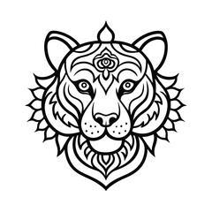 Obraz premium Intricate black and white tiger head design featuring ornamental and decorative patterns