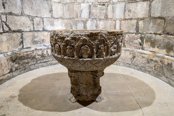 12th Century Baptismal Font, Sanctuary of Nuestra Senora de Estibaliz, Alava, Basque Country, Spain