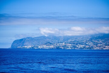 Panoramic view of Funchal and the Madeira coastline from the ocean