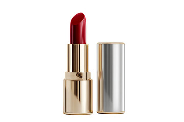 Bright red lipstick in a sleek gold and silver case displayed