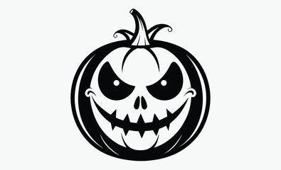 Halloween pumpkin face, Simple Halloween scary pumpkin with funny face in flat style 