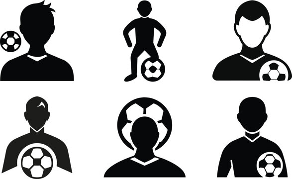 soccer icon set: diverse vector silhouettes of user profiles and human avatars for web and business illustrations