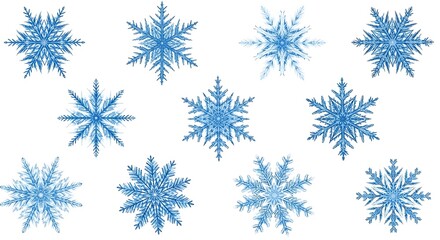 Stunning Collection of Blue Snowflake Illustrations Perfect for Winter Designs and Festive Projects