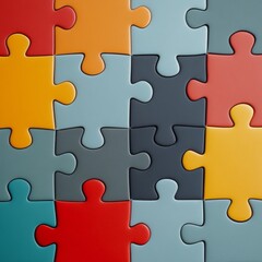 Obraz premium Colorful Puzzle Pieces Arranged in a Dynamic Pattern on Surface
