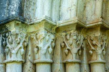 Detailed 12th Century Romanesque Capitals, Church of Santa María de Siones, Burgos, Castile and Leon, Spain