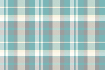 Baby seamless pattern tartan, woven background textile fabric. Slim texture check plaid vector in cyan and grey colors.
